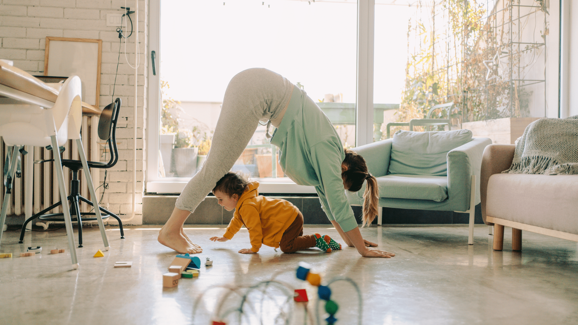 Postpartum Mom Yoga at home with baby